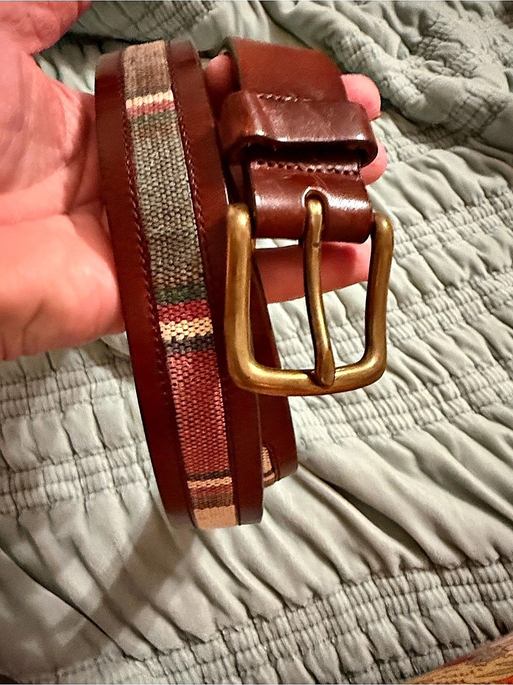 Duluth Trading Company Brown Leather Multicolor Belt w/ Brass Buckle Size 44